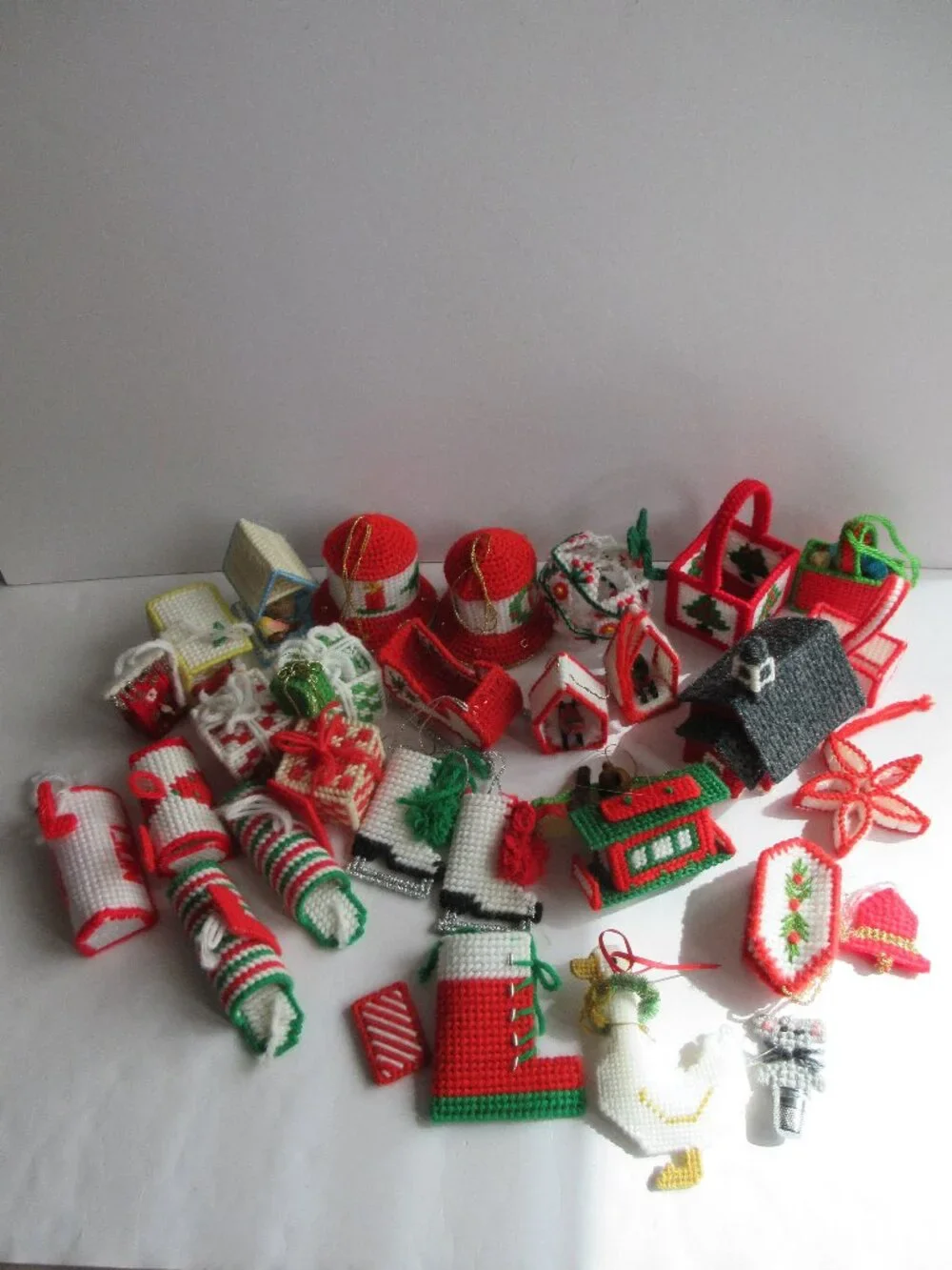 31 Plastic Canvas Handmade 3D Needlepoint Christmas Ornaments 1